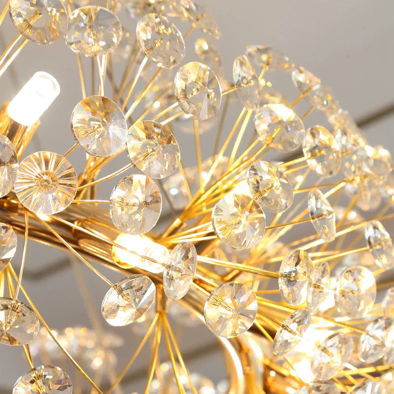 Elegant Modern Gold K9 Crystal Hanging Chandelier - A Luxury LED Fixture for Living and Dining Spaces