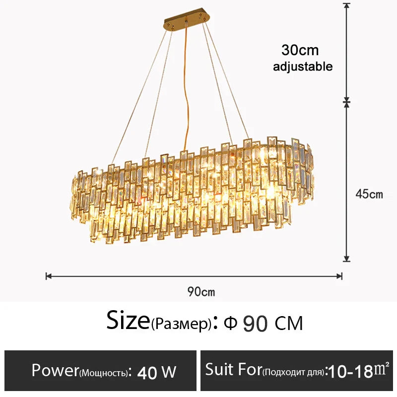Luxury Golden Crystal LED Ceiling Lamp - Modern Round Ceiling Chandelier for Dining and Living Rooms