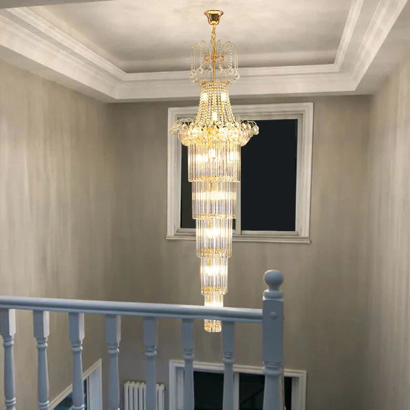 European-Style Duplex High Ceiling Chandelier - Golden Elegance for Grand Halls and Stairwell Luxury