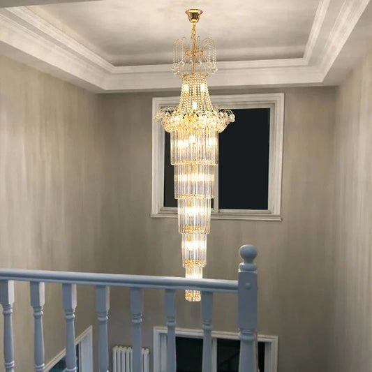 European-Style Duplex High Ceiling Chandelier - Golden Elegance for Grand Halls and Stairwell Luxury