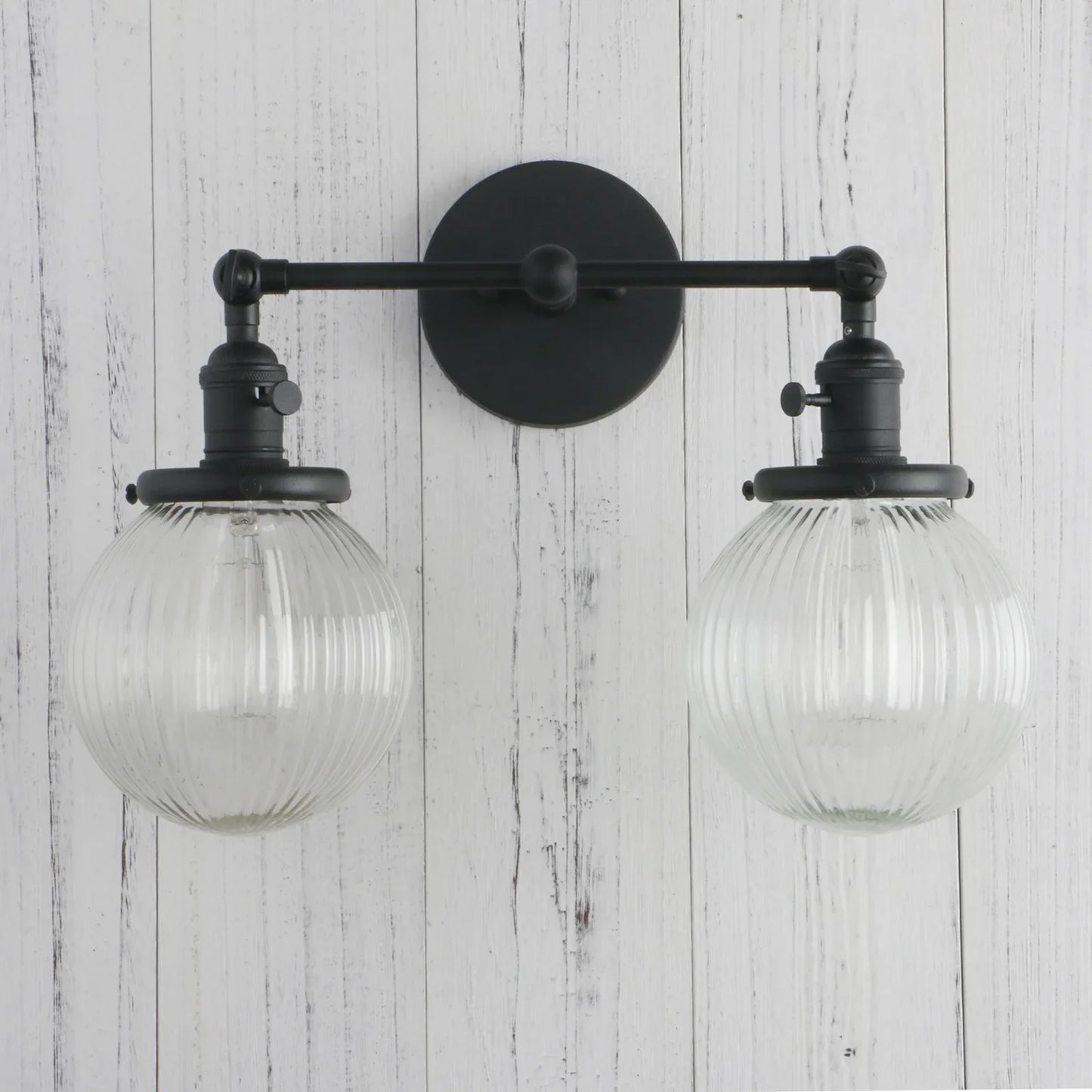 Phansthy Vintage Double Head Wall Sconces - Retro Rustic Wall Lamps with Globe Glass Shades and Switch