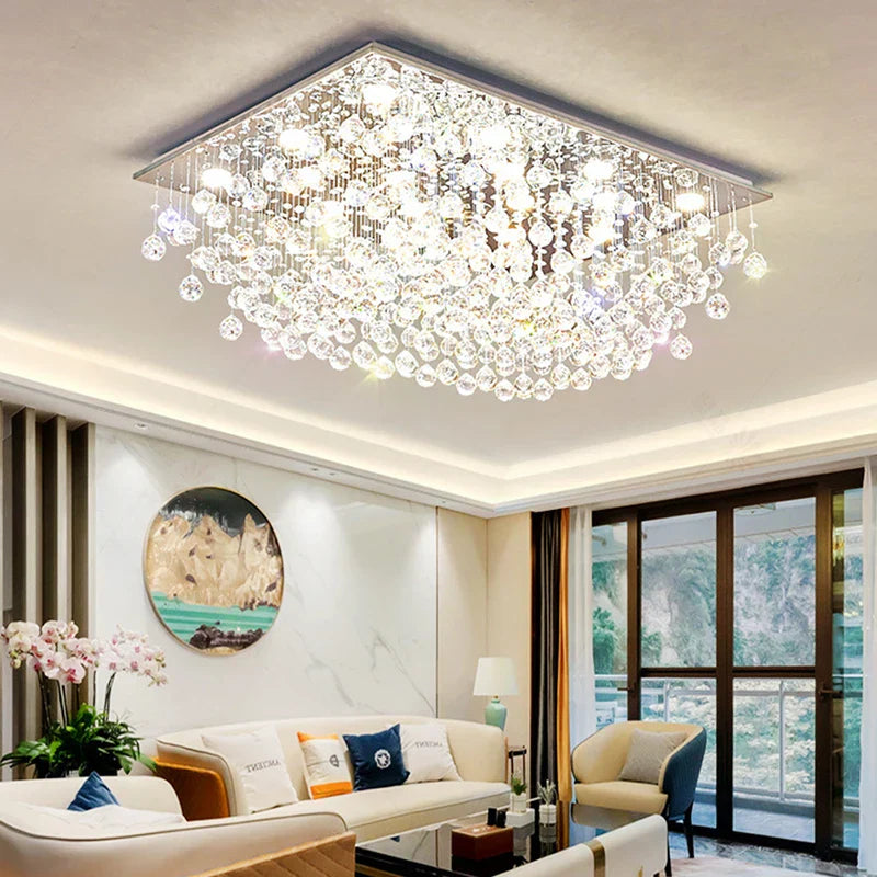 Modern LED Crystal Ball Rectangle Ceiling Lights - Contemporary Elegance for Living Rooms and Beyond