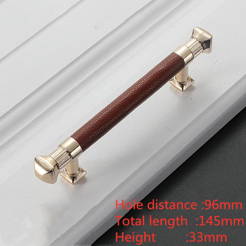 Modern Leather and Zinc Alloy Cabinet Handle – Elegant Drawer Pulls for Kitchen, Wardrobe, and Furniture (96mm)