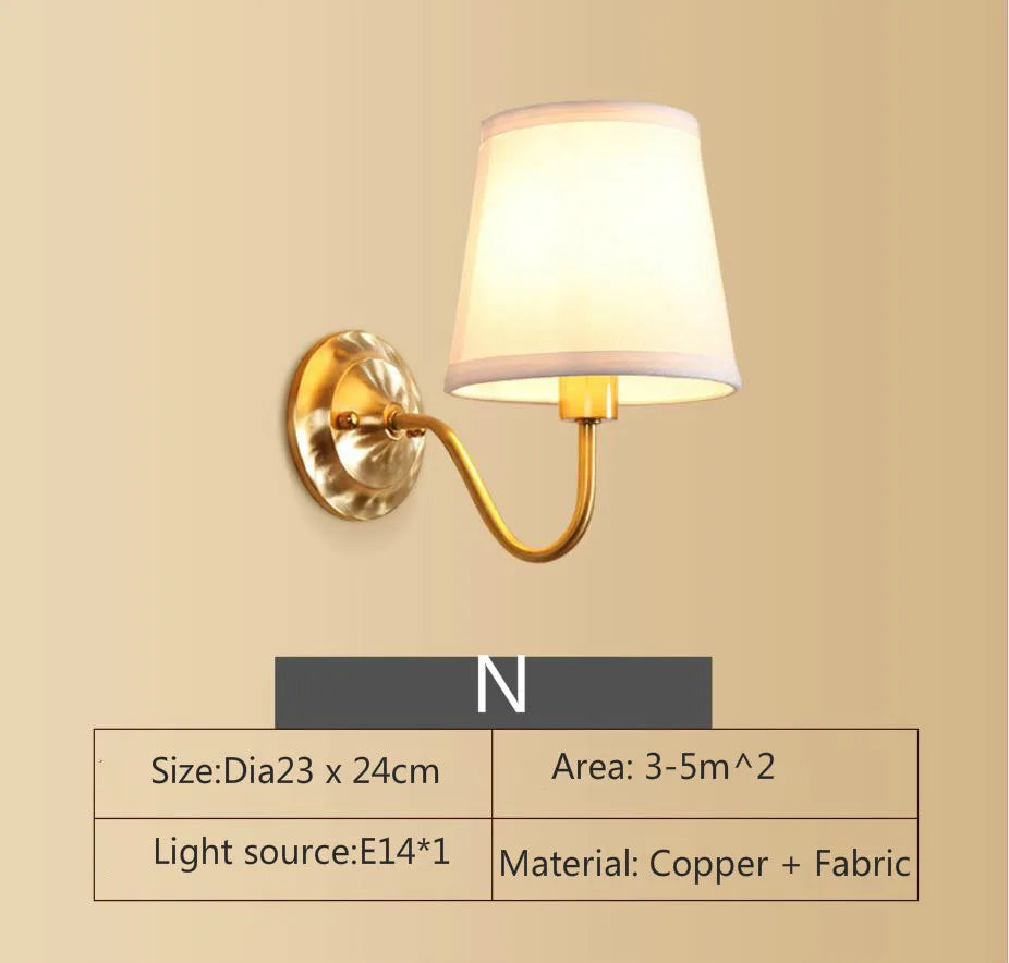 Eleanor - Full Copper American Wall Lamp Bedroom Bedside Lamp European Lighting Modern Simple Living Room Creative Corridor