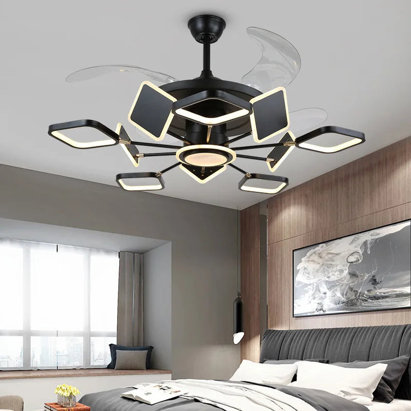Nordic Ceiling Fans with LED Light - Remote Control Silent Retractable Blades Lamp for Home