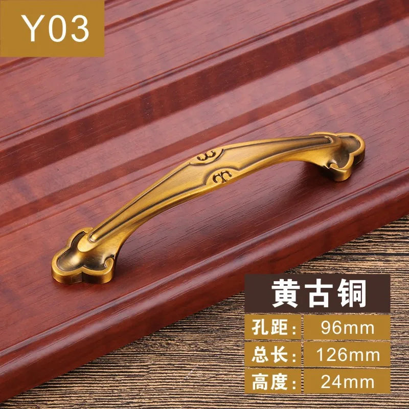 Antique Yellow Bronze Cabinet Handles - Brushed Vintage Drawer Pulls for Kitchen and Wardrobe Doors