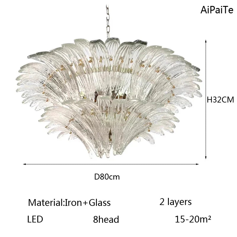 Odette French Vintage Murano Glass LED Chandelier for Living Room & Staircase