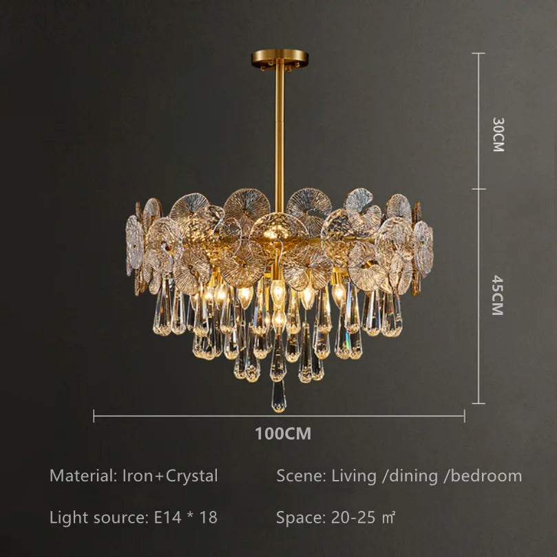 Modern Light Luxury LED Lotus Flower Crystal Ceiling Chandelier - Elegance for Living Rooms, Bedrooms, Restaurants, and Halls