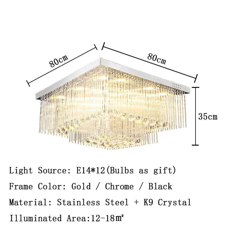 Luxury Chrome LED Ceiling Lights - Modern Elegance for Living Rooms with Crystal Accents