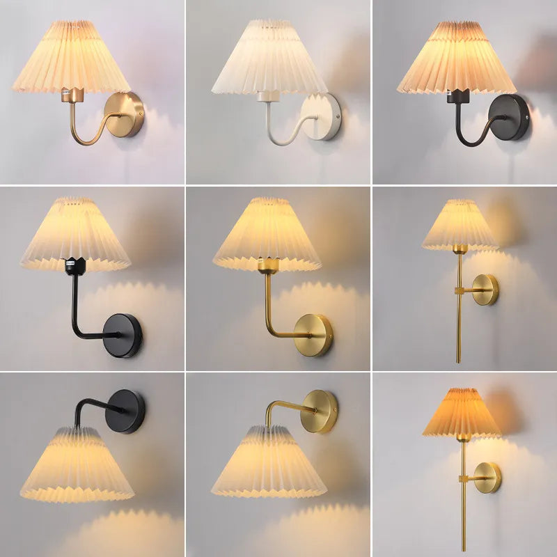 Modern LED Wall Lamp with Metal Curved Pleated Lampshade - Nordic Room Decor for Living Room, Aisle, and Background Wall Lighting