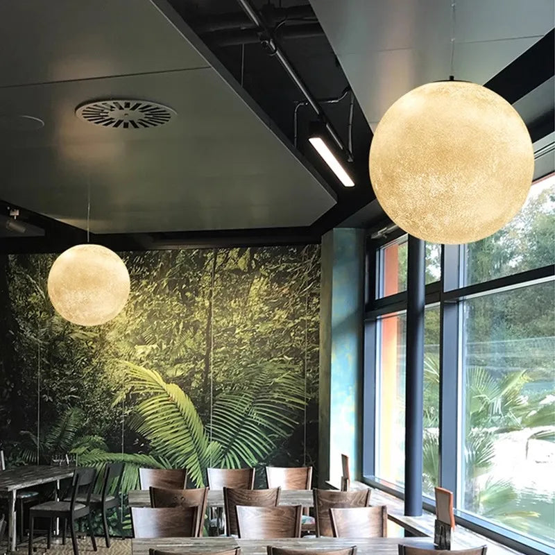 Modern Wabi-Sabi FRP Moon LED Pendant Lights - Unique Decor Chandelier for Living and Dining Rooms, Bedrooms, and Kitchens