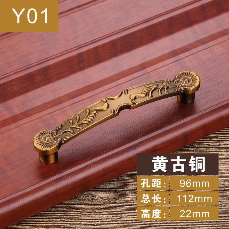 Antique Yellow Bronze Cabinet Handles - Brushed Vintage Drawer Pulls for Kitchen and Wardrobe Doors