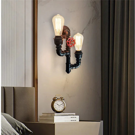Industrial Metal Valve Double Head Water Pipe Wall Light - Antique Wall Lamp for Kitchen, Bedroom, and Home Decor