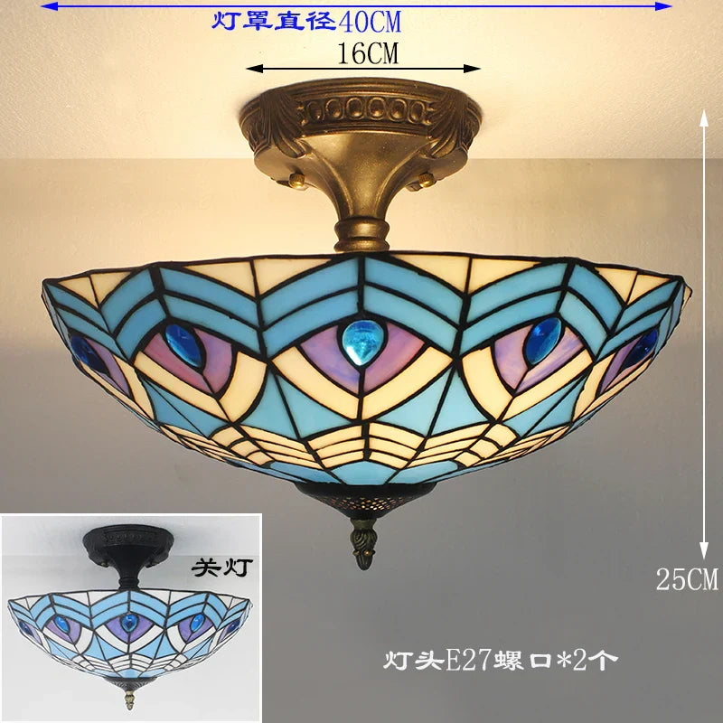 Vintage Tiffany Stained Glass Ceiling Lights - Mediterranean Baroque Hanging Lamp for Living Room, Kitchen, and Bedroom
