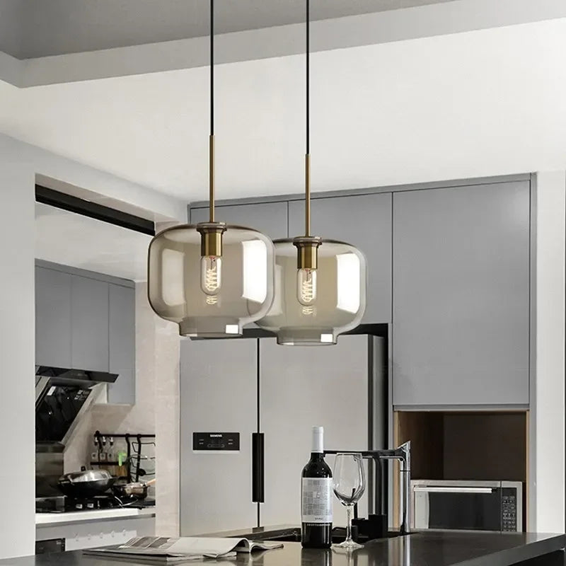 Nordic Glass LED Pendant Light - Versatile Single/Multi Head Chandelier for Home Decor