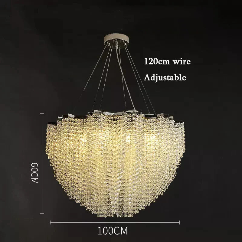 Modern Crystal Chandelier - Luxury Staircase Illumination with Chrome Accents and LED Elegance