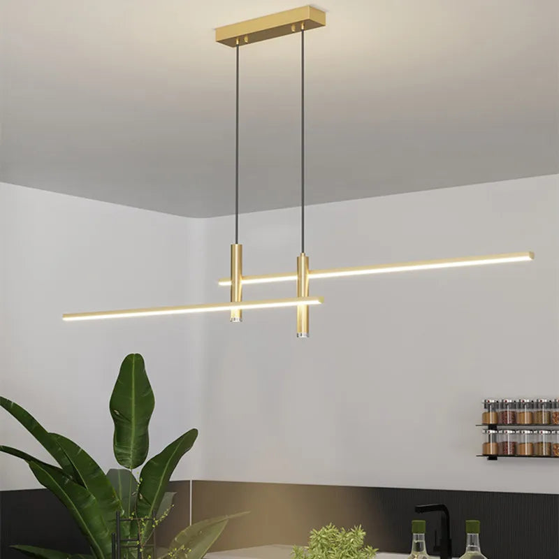 Sleek Black and Gold LED Chandelier - Minimalist Lighting for Kitchen and Dining Room Decor