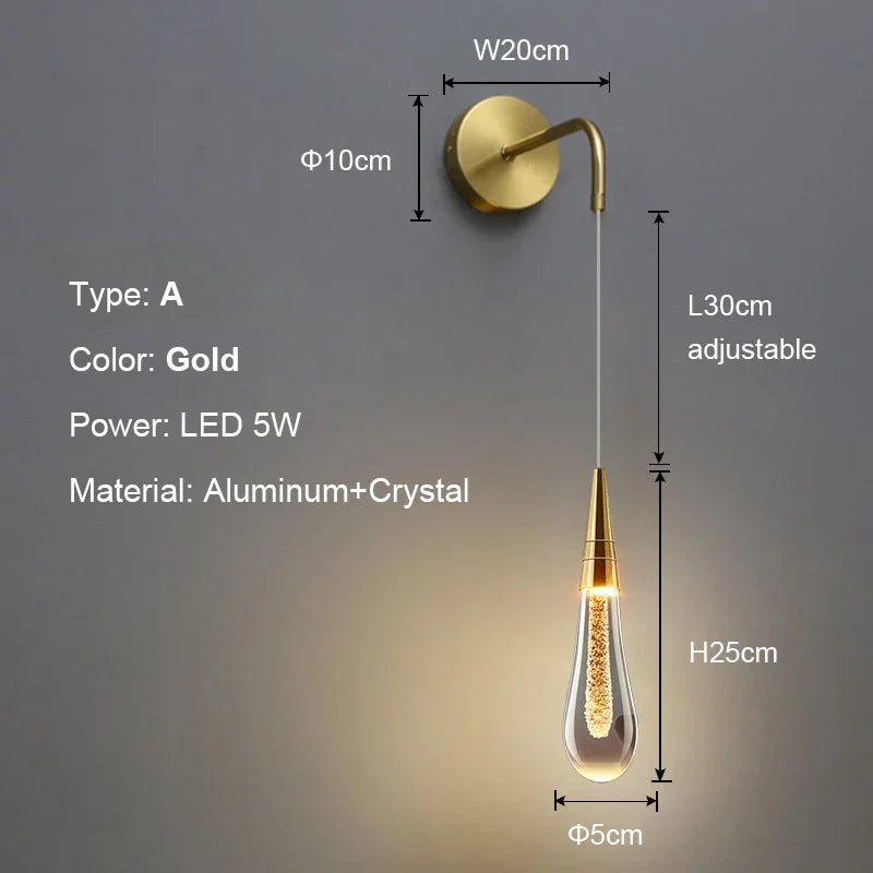 Post-Modern Crystal Wall Lights - Glass LED Creative Raindrops Wall Lamp for Restaurant, Bedroom, Bedside, Corridor Wall Sconces Lamp
