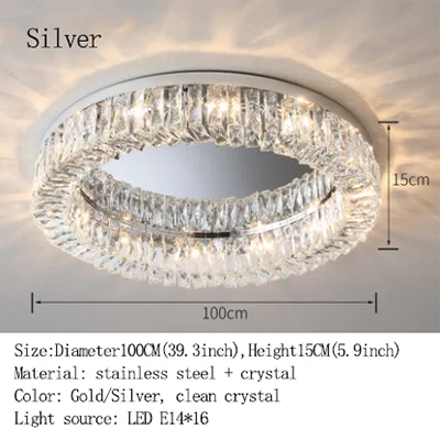 Simple Modern Clean Crystal Ceiling Lamp - New Design Light Luxury for Living Rooms and Bedrooms - Available in Gold and Silver - Nordic Style Elegance
