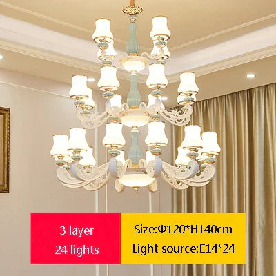 Elegant European-Style Duplex Building Chandelier - Ideal for Villa Living Rooms, Grand Halls, and Stairwells