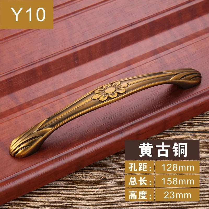 Antique Yellow Bronze Cabinet Handles - Brushed Vintage Drawer Pulls for Kitchen and Wardrobe Doors