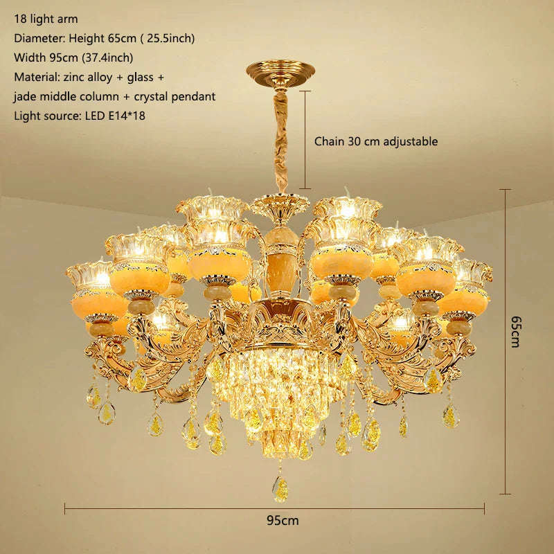 Elegant European Style Crystal Chandelier - A Luxurious Jade-Inspired Main Lamp for Living Rooms, Bedrooms, and Hallways