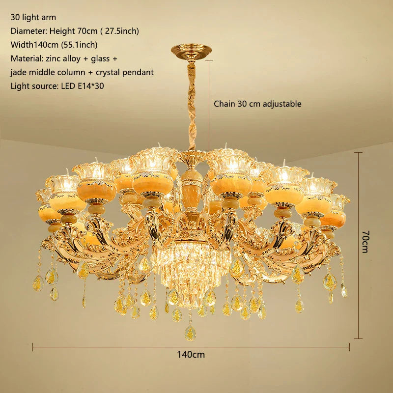 Elegant European Style Crystal Chandelier - A Luxurious Jade-Inspired Main Lamp for Living Rooms, Bedrooms, and Hallways