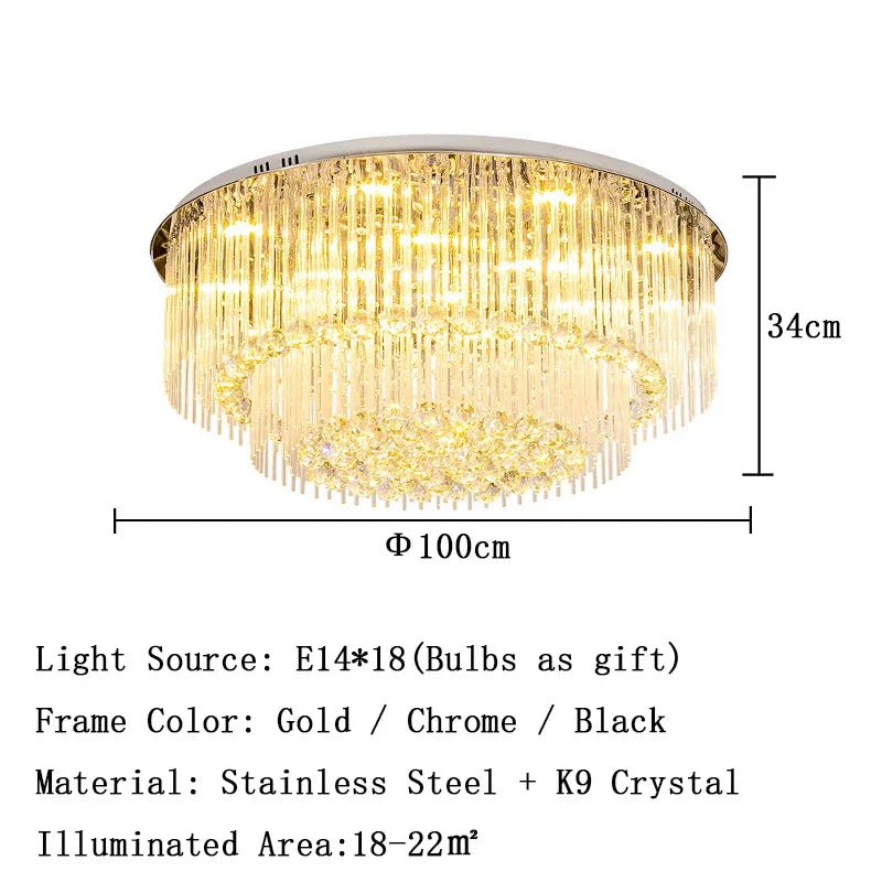 Luxury Chrome LED Ceiling Lights - Modern Elegance for Living Rooms with Crystal Accents