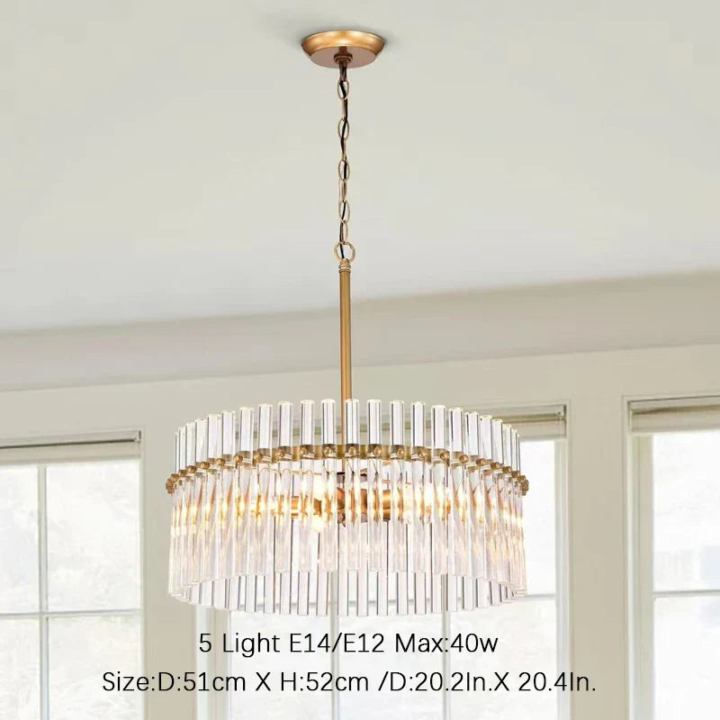 Contemporary 5-Light Brushed Brass Finish Crystal Glass Chandelier - Illuminate Your Space with Modern Elegance