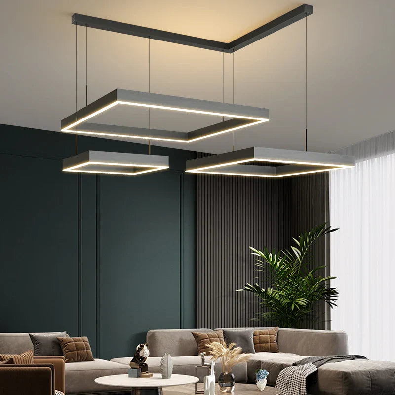 Nordic Designer Square Aluminum Chandelier - Modern LED Lighting for Living Rooms, Dining Tables, and Indoor Decor