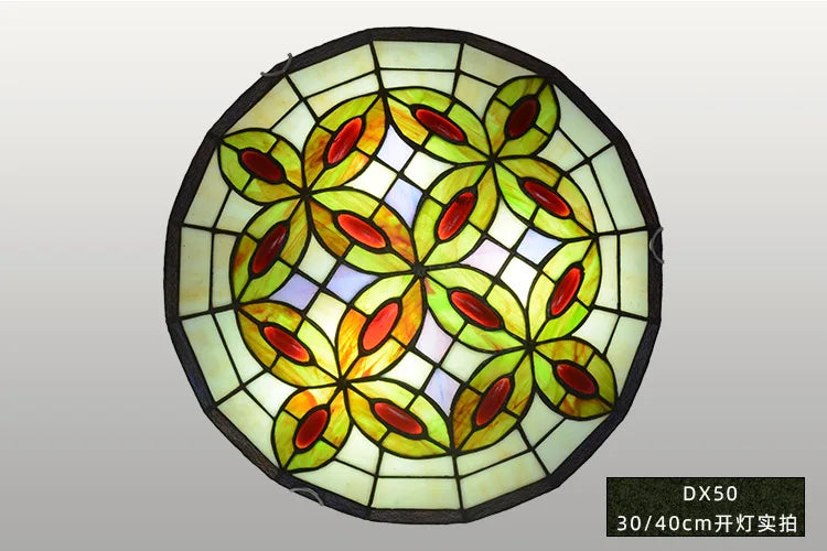 Tiffany Stained Glass Round Ultra-Thin Ceiling Lamp - Elegance for Balconies, Corridors, Bedrooms, and Children's Rooms
