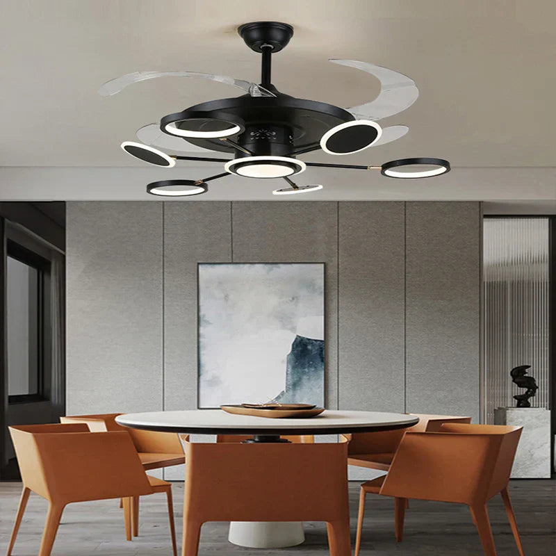 Nordic Ceiling Fans with LED Light - Remote Control Silent Retractable Blades Lamp for Home