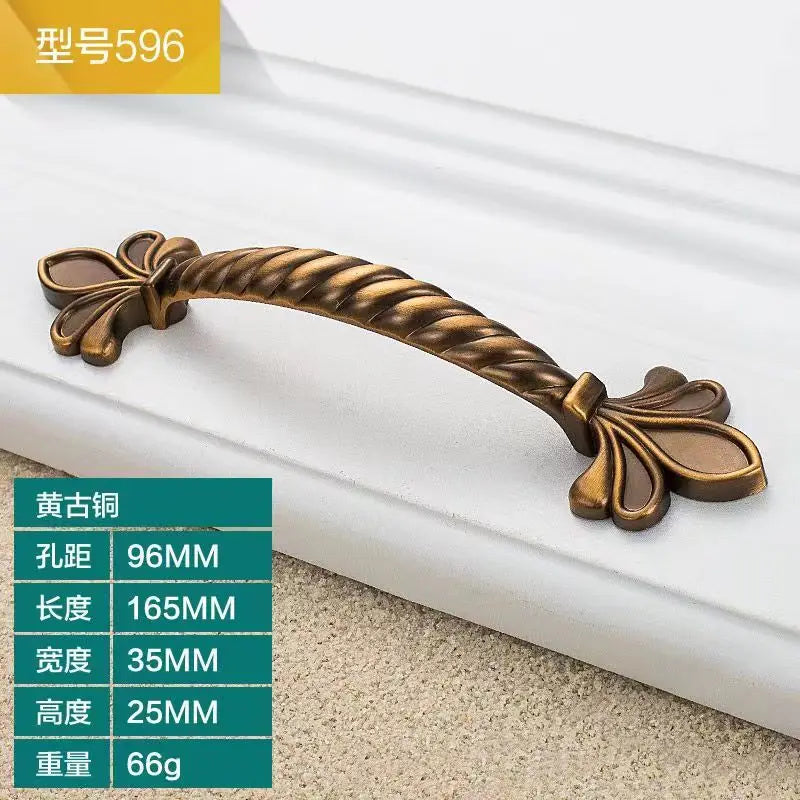 Antique Yellow Bronze Cabinet Handles - Brushed Vintage Drawer Pulls for Kitchen and Wardrobe Doors