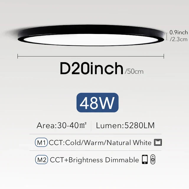Smart LED Ceiling Lamp - 20-inch Ultra-Thin Lighting Fixture for Living Room, Bedroom, and Balcony