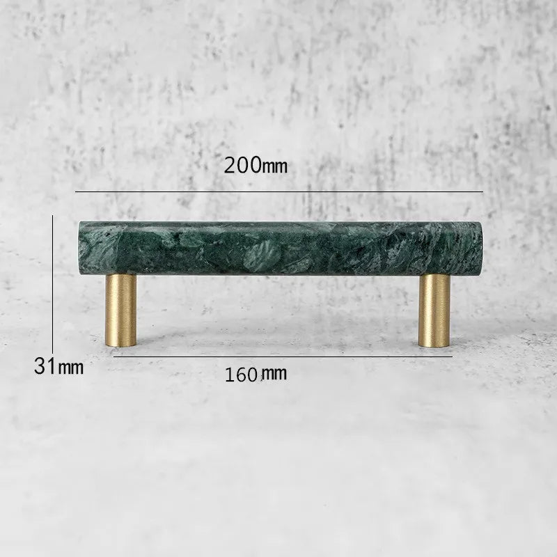 Green and White Marble Cabinet Handle – Luxury Natural Stone Drawer Pulls with Brass Base (50mm-200mm)