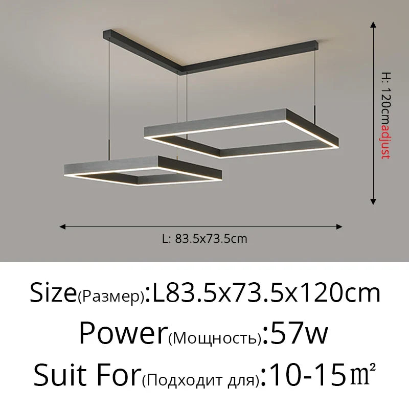 Nordic Designer Square Aluminum Chandelier - Modern LED Lighting for Living Rooms, Dining Tables, and Indoor Decor