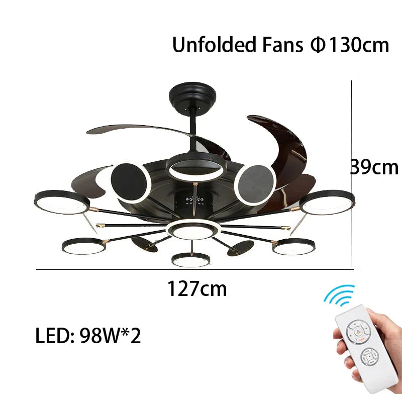 Nordic Ceiling Fans with LED Light - Remote Control Silent Retractable Blades Lamp for Home