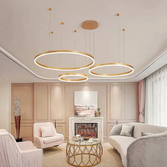 Modern LED Home Decor Chandelier Ring Light - Circular Fixtures for Home Living, Ceiling Pendant Lamp in Gold, Black, and Coffee
