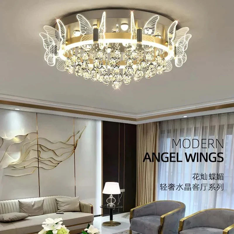 Cartoon Children's Room Crystal Ceiling Light - Butterfly Chandelier and Balloon LED Bedroom Light for Girl's Room