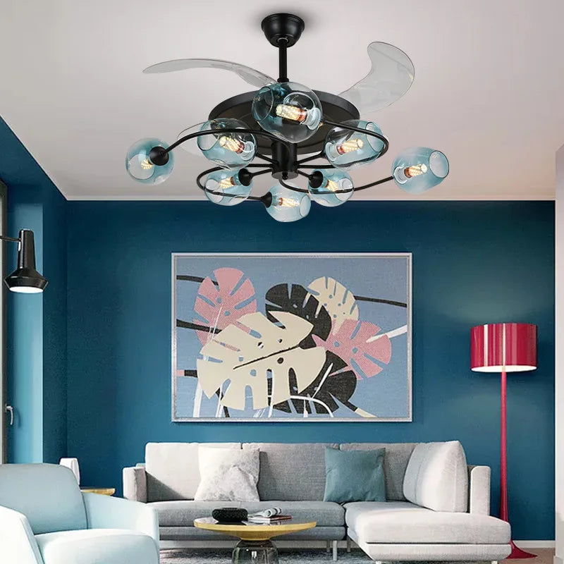 NEW Invisible Fan Light - Minimalist Living Room Ceiling Fan with Glass Lampshades and Remote Control