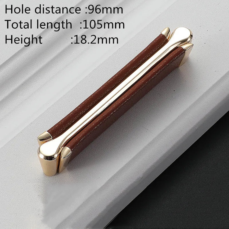 Modern Leather and Zinc Alloy Cabinet Handle – Elegant Drawer Pulls for Kitchen, Wardrobe, and Furniture (96mm)