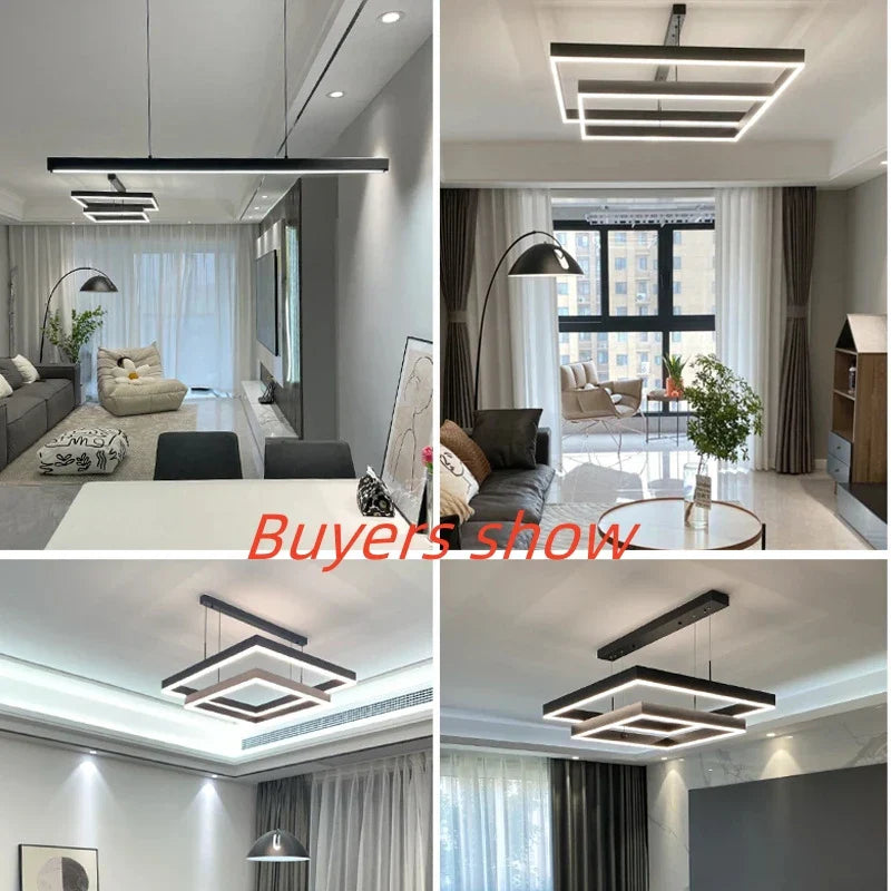 Nordic Designer Square Aluminum Chandelier - Modern LED Lighting for Living Rooms, Dining Tables, and Indoor Decor