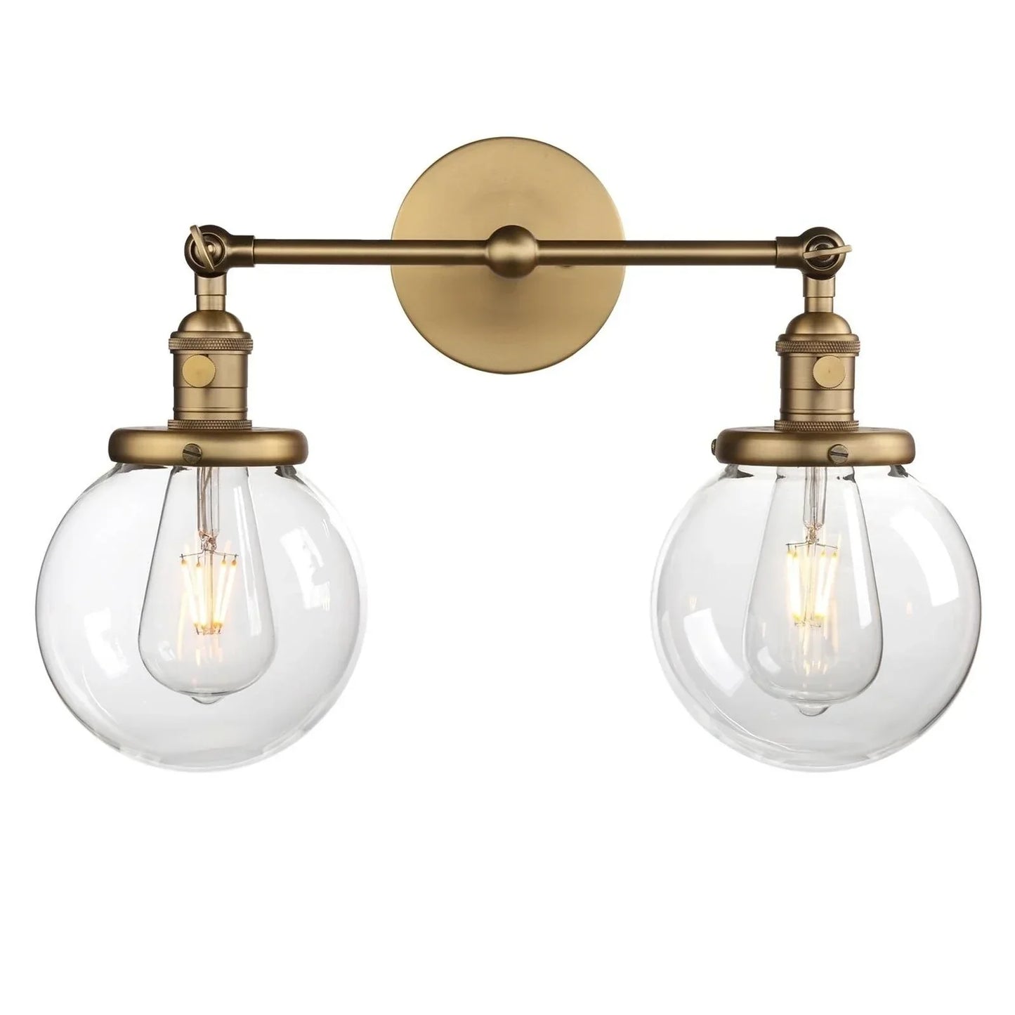 Phansthy Vintage 2 Light Wall Sconce - Industrial Wall Light with Dual 5.9 Inches Globe Glass Lampshades