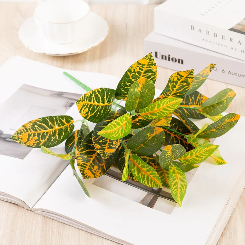 Dlight Decor 33cm Tropical Plant with Codiaeum and Scindapsus Leaves