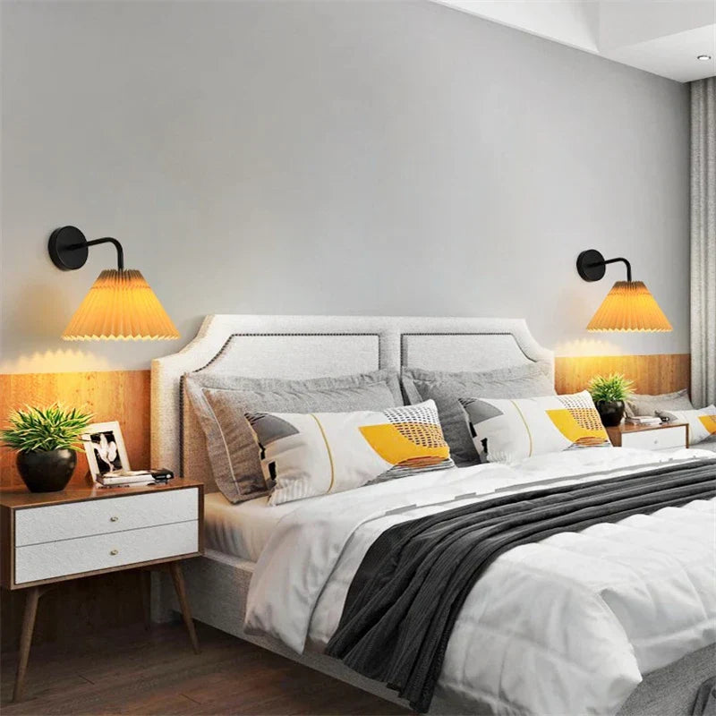 Modern LED Wall Lamp with Metal Curved Pleated Lampshade - Nordic Room Decor for Living Room, Aisle, and Background Wall Lighting