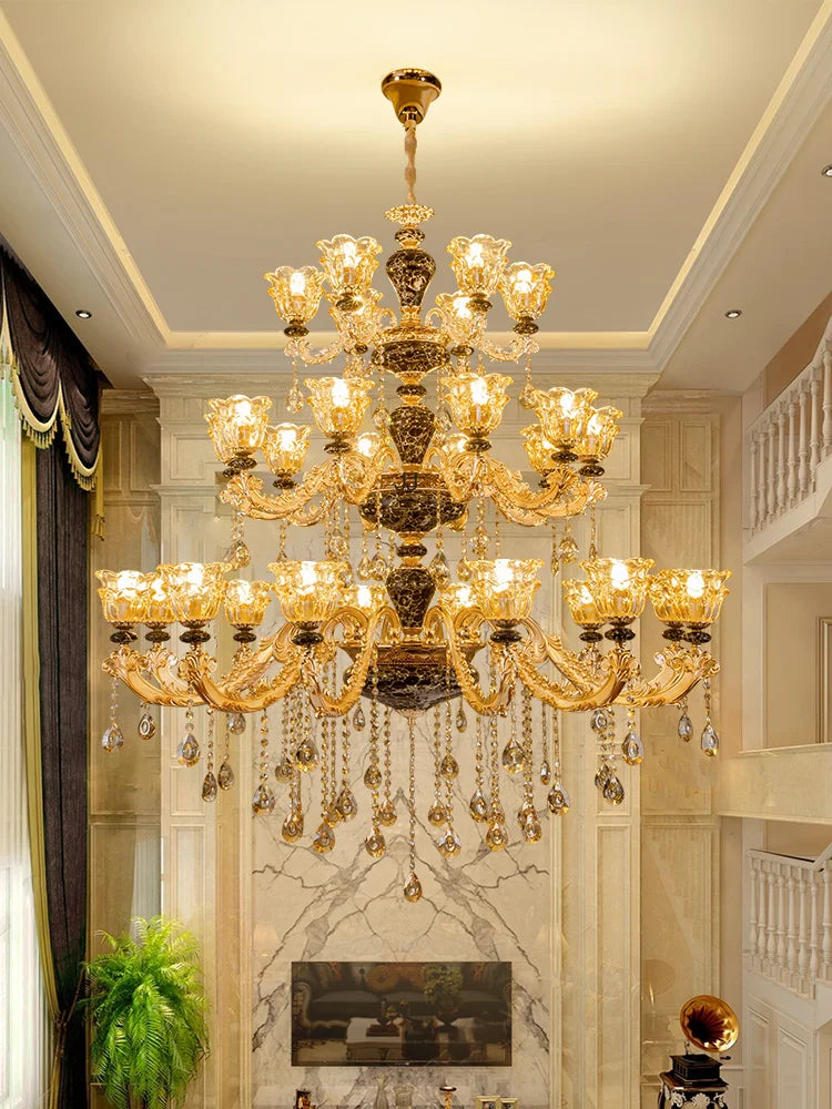 European Style Golden Chandelier - Elegance for Living Rooms, Hotels, Staircases, Villas with Multi-Layer Crystal Luxury