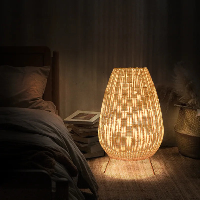 Asian Natural Rattan Floor Lamp - Versatile Indoor and Outdoor Lighting for Living Spaces