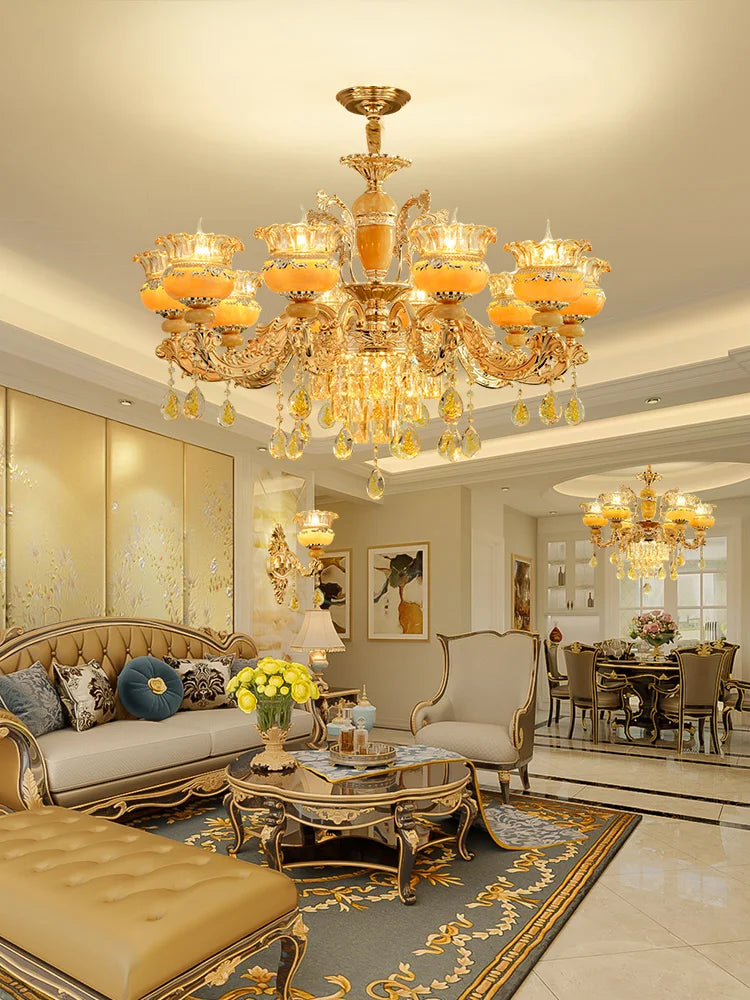 Elegant European Style Crystal Chandelier - A Luxurious Jade-Inspired Main Lamp for Living Rooms, Bedrooms, and Hallways
