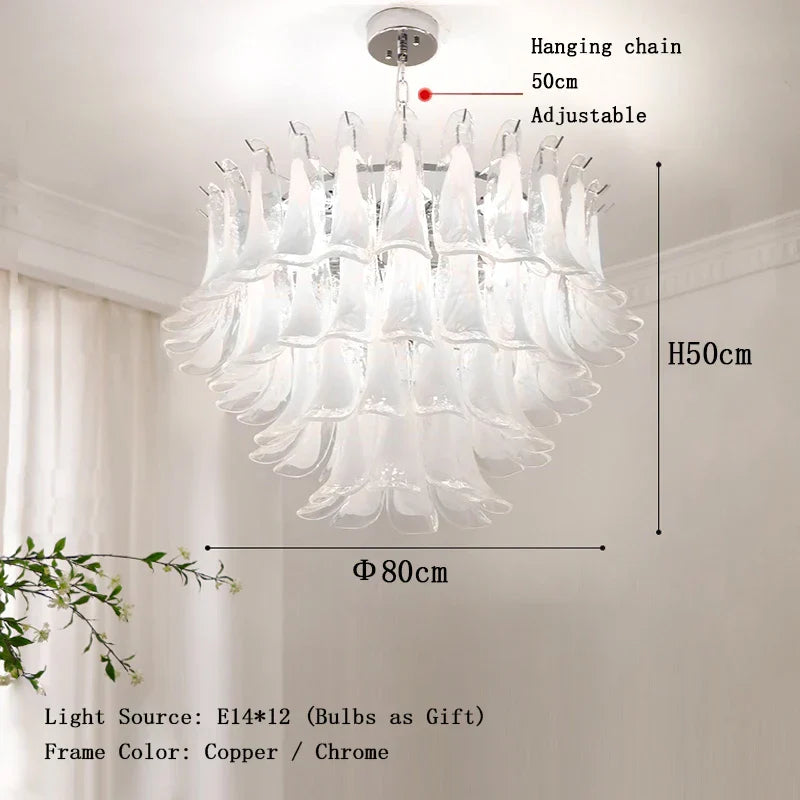 Elara White Petal Glass LED Chandelier for Staircase & Villa Décor