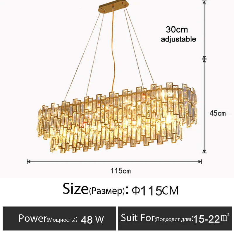Luxury Golden Crystal LED Ceiling Lamp - Modern Round Ceiling Chandelier for Dining and Living Rooms